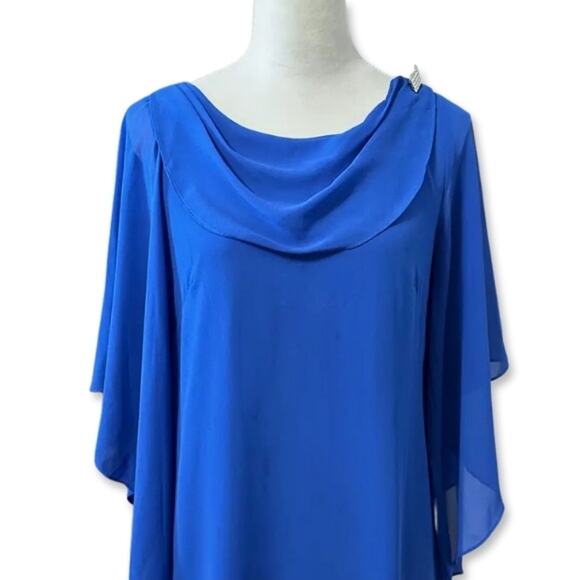 Marina Shift Dress Drape Neckline Lightweight Chiffon Fabric Blue Women's 4 NWOT - Picture 3 of 11